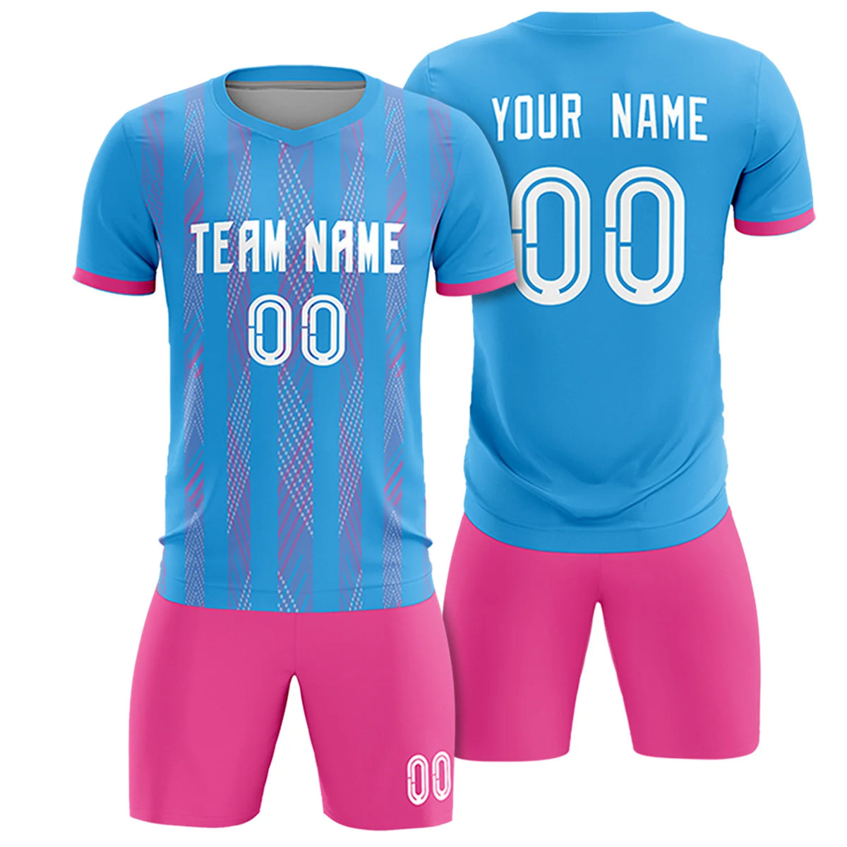 Custom Powder Blue Pink-White Soft Soccer Sets Jersey