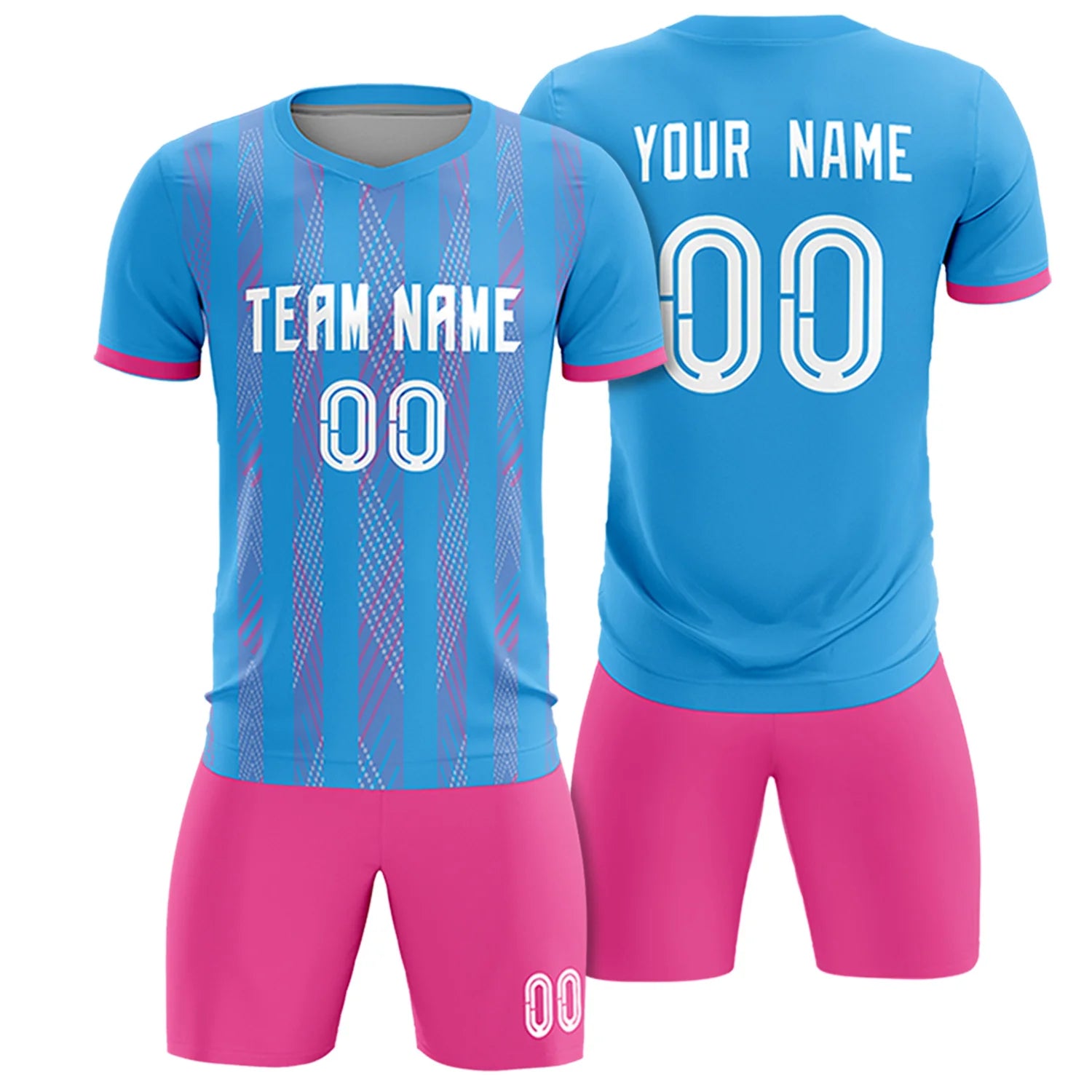 Custom Powder Blue Pink-White Soft Soccer Sets Jersey