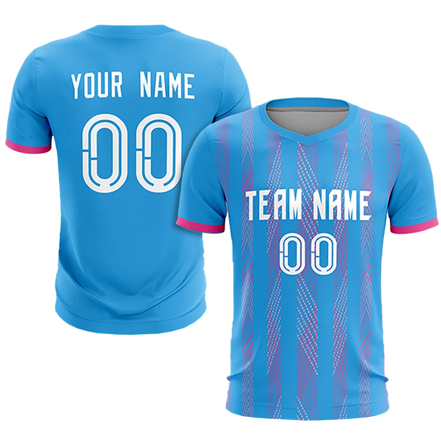 Custom Powder Blue Pink-White Soft Soccer Sets Jersey