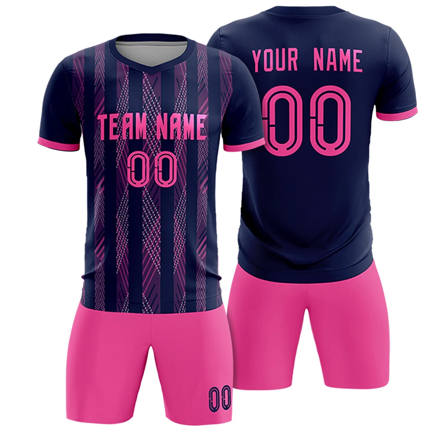 Custom Navy Pink-White Soft Soccer Sets Jersey
