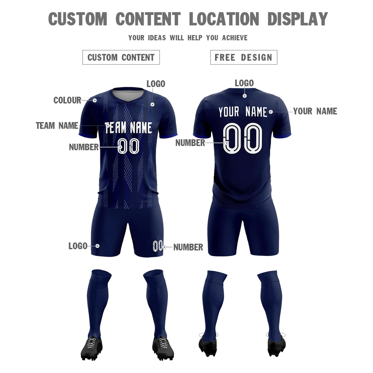 Custom Navy Royal Blue-White Soft Soccer Sets Jersey