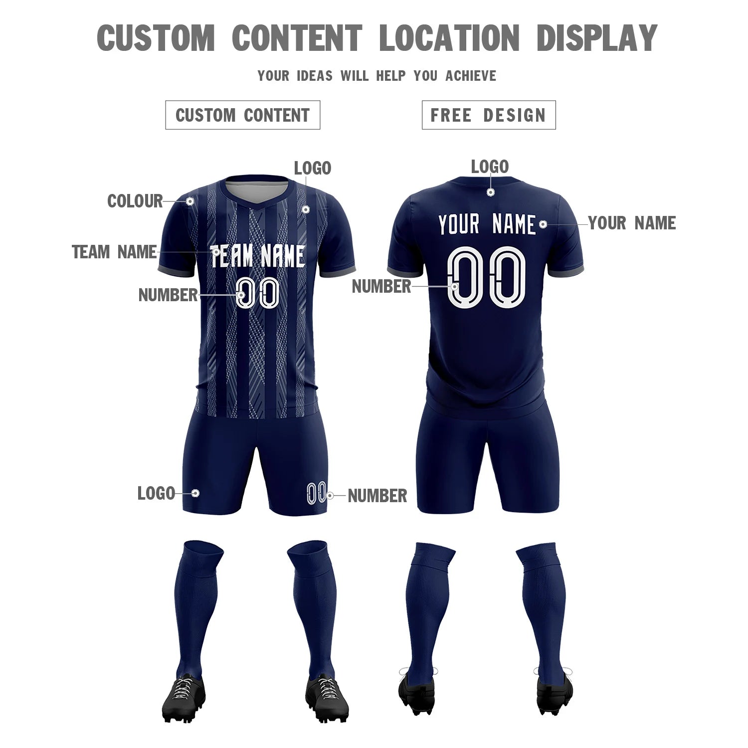 Custom Navy Gray-White Soft Soccer Sets Jersey