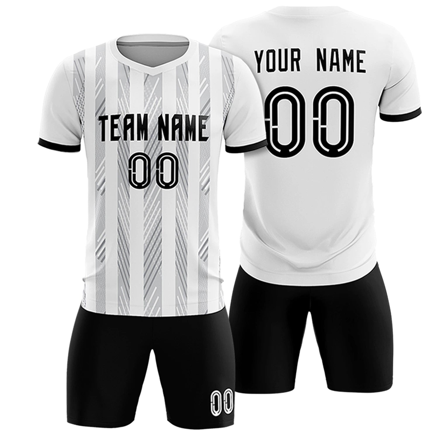Custom White Black-White Soft Soccer Sets Jersey