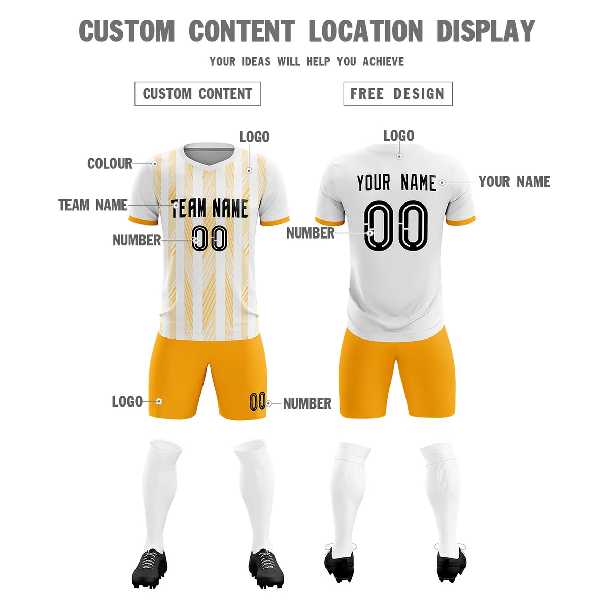 Custom White Gold01-White Soft Soccer Sets Jersey