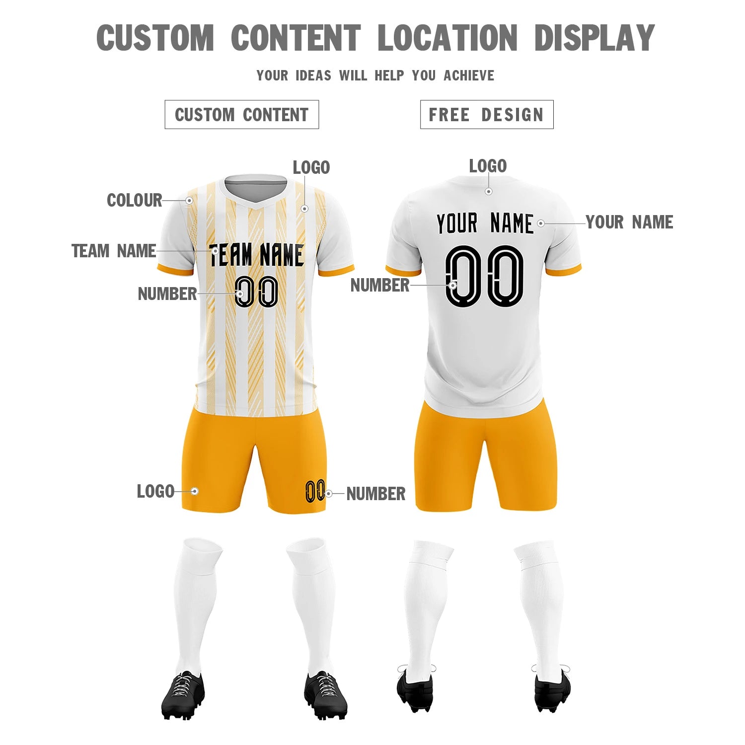 Custom White Gold01-White Soft Soccer Sets Jersey