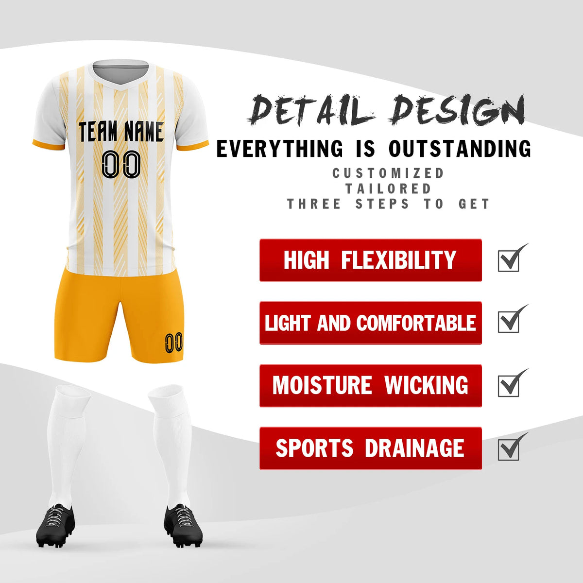 Custom White Gold01-White Soft Soccer Sets Jersey