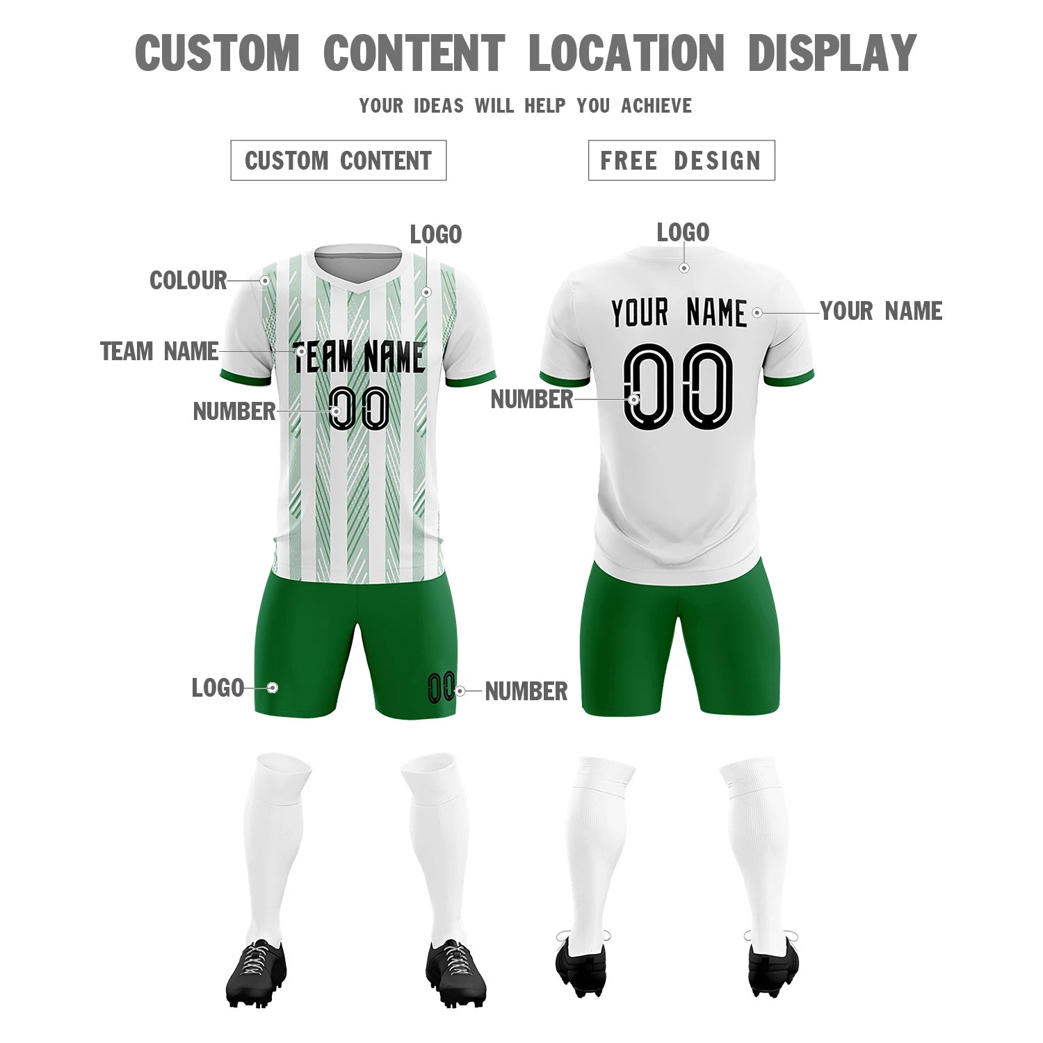 Custom White Kelly Green-White Soft Soccer Sets Jersey