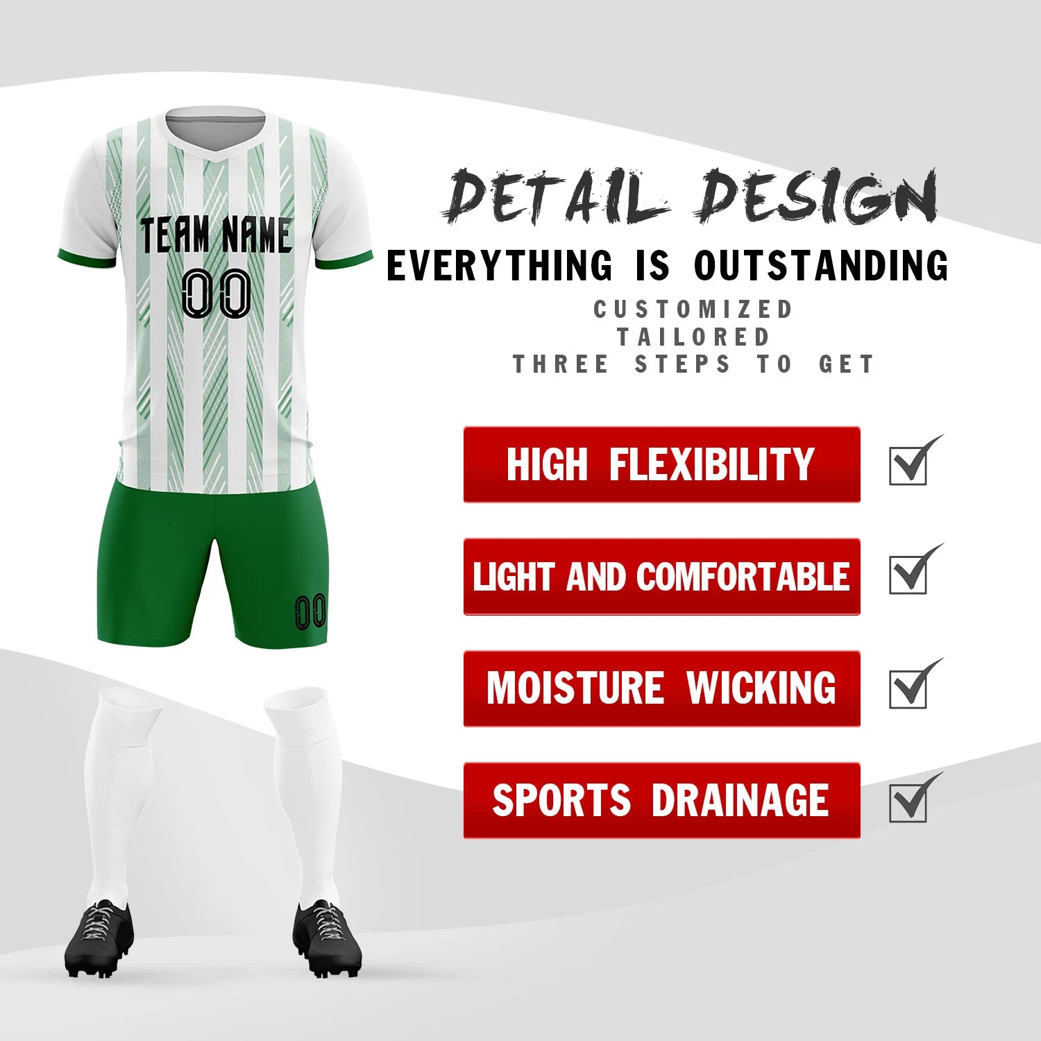 Custom White Kelly Green-White Soft Soccer Sets Jersey