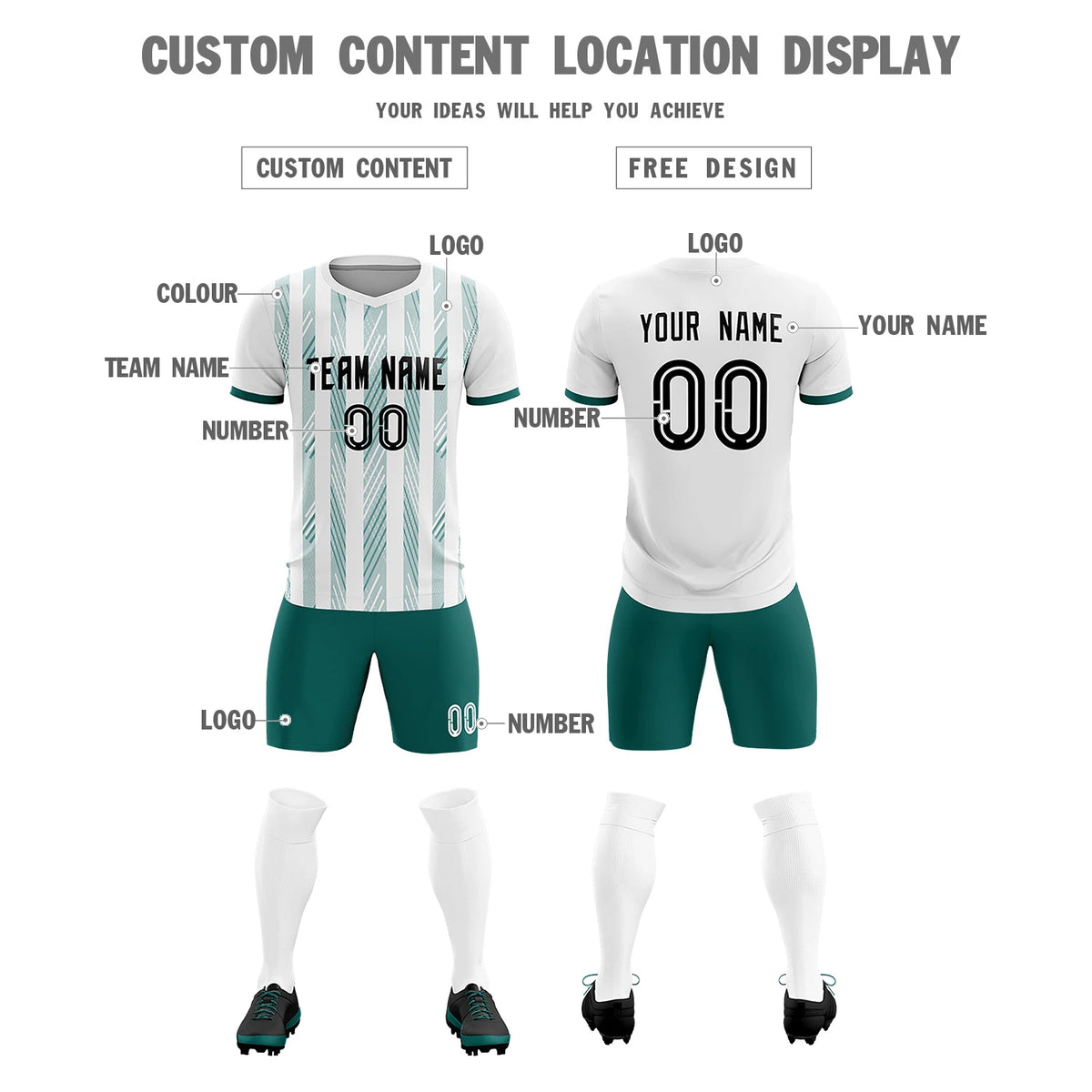 Custom White Aqua-White Soft Soccer Sets Jersey
