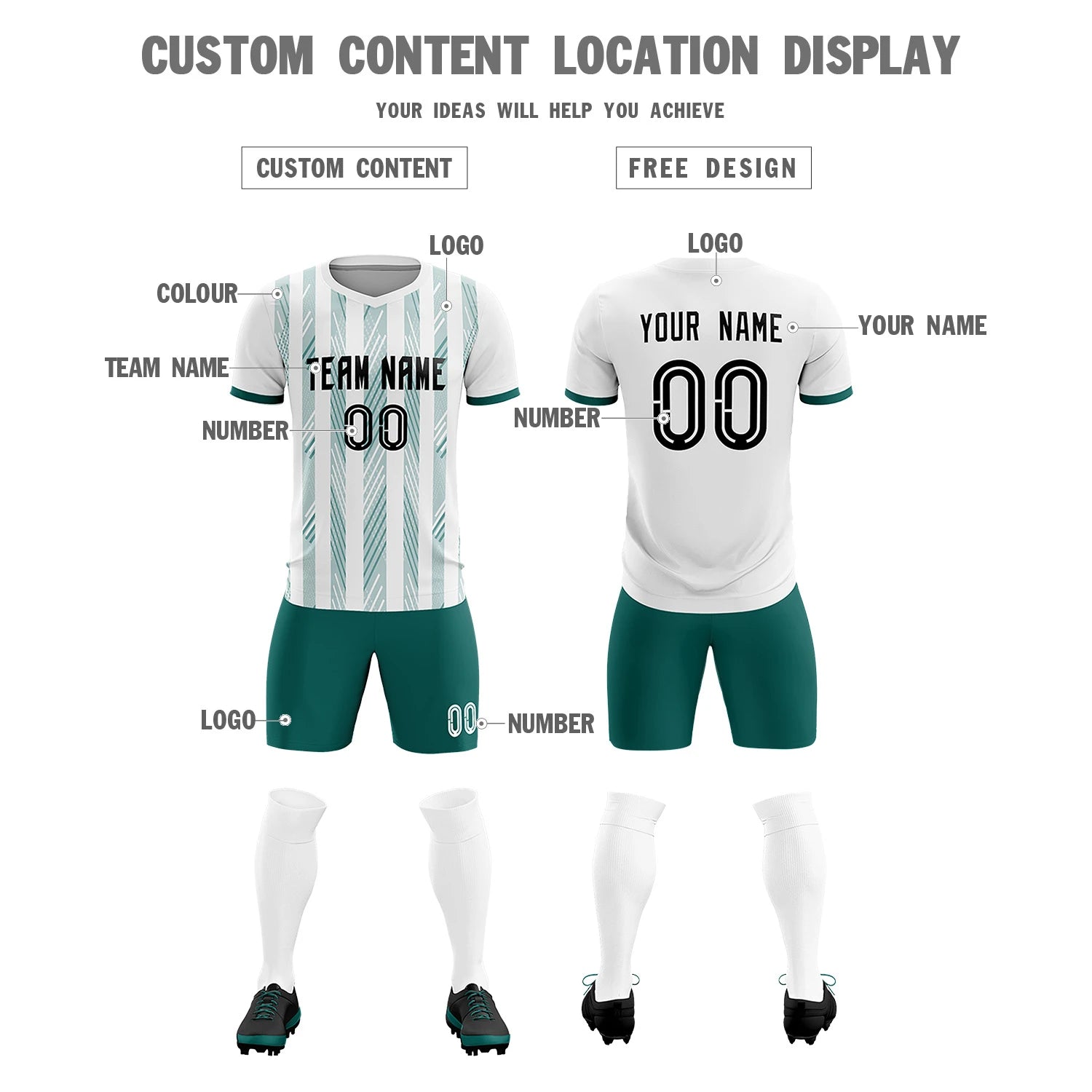 Custom White Aqua-White Soft Soccer Sets Jersey