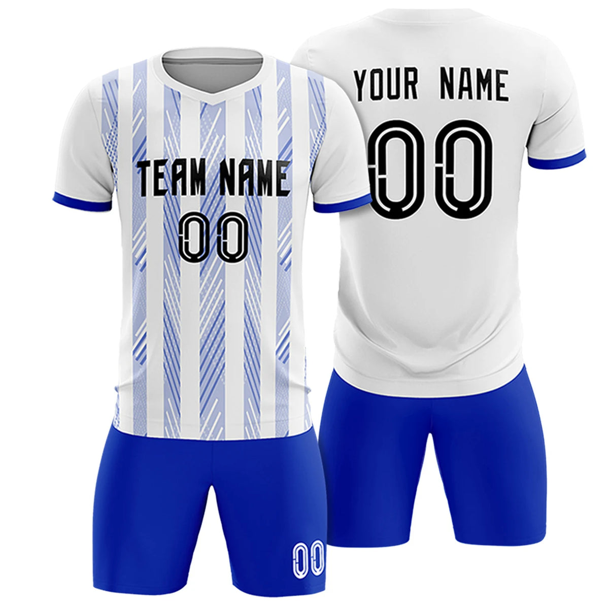 Custom White Royal Blue-White Soft Soccer Sets Jersey