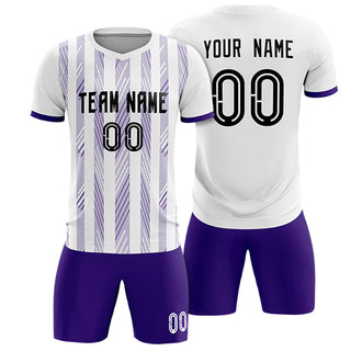 Custom White Purple-White Soft Soccer Sets Jersey - Style 1