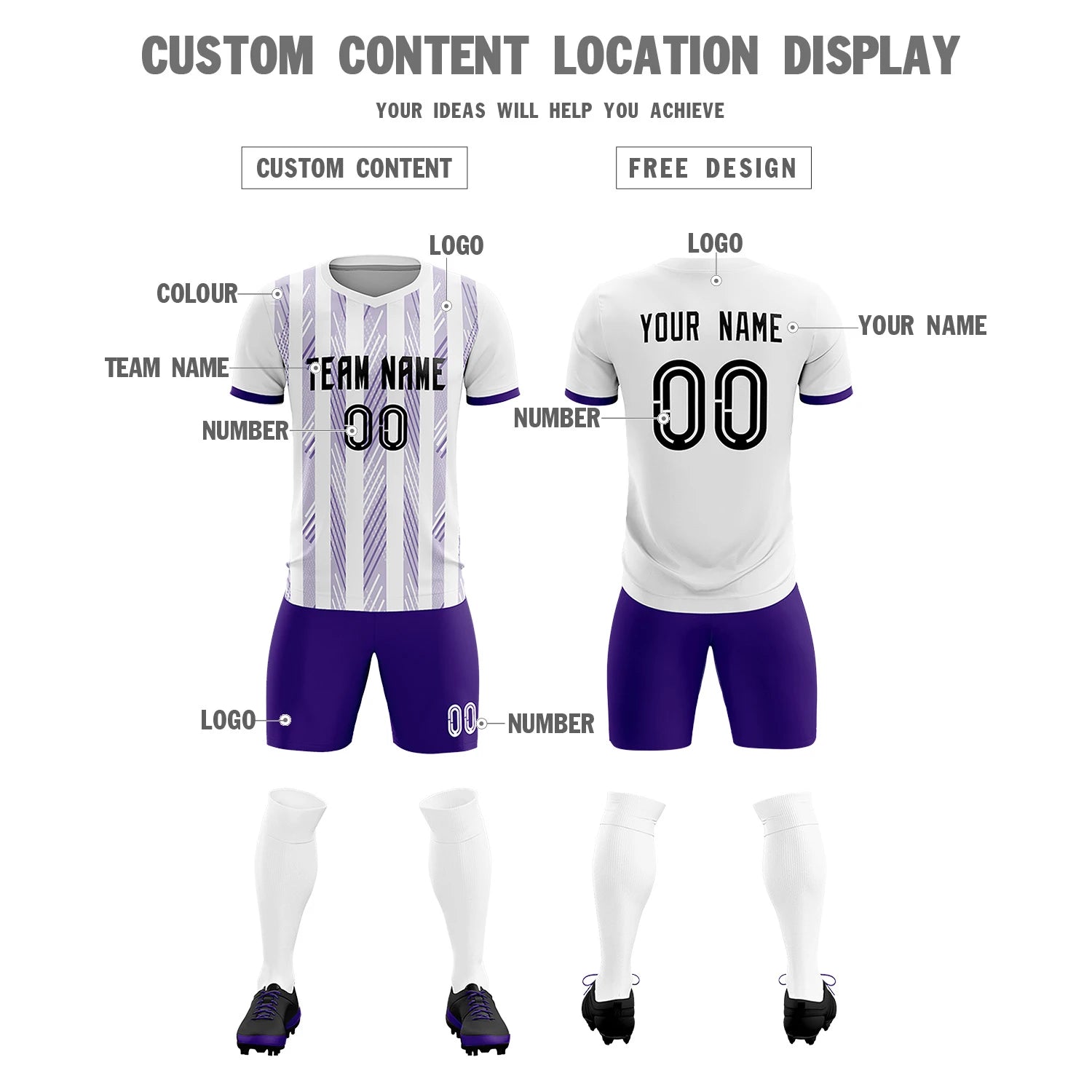 Custom White Purple-White Soft Soccer Sets Jersey