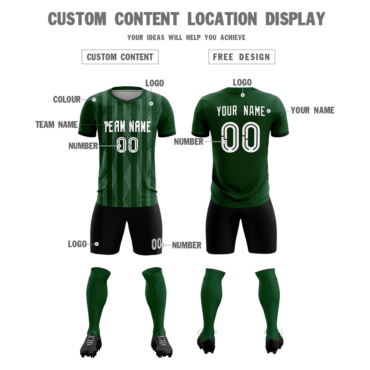 Custom Green Gray-White Soft Soccer Sets Jersey