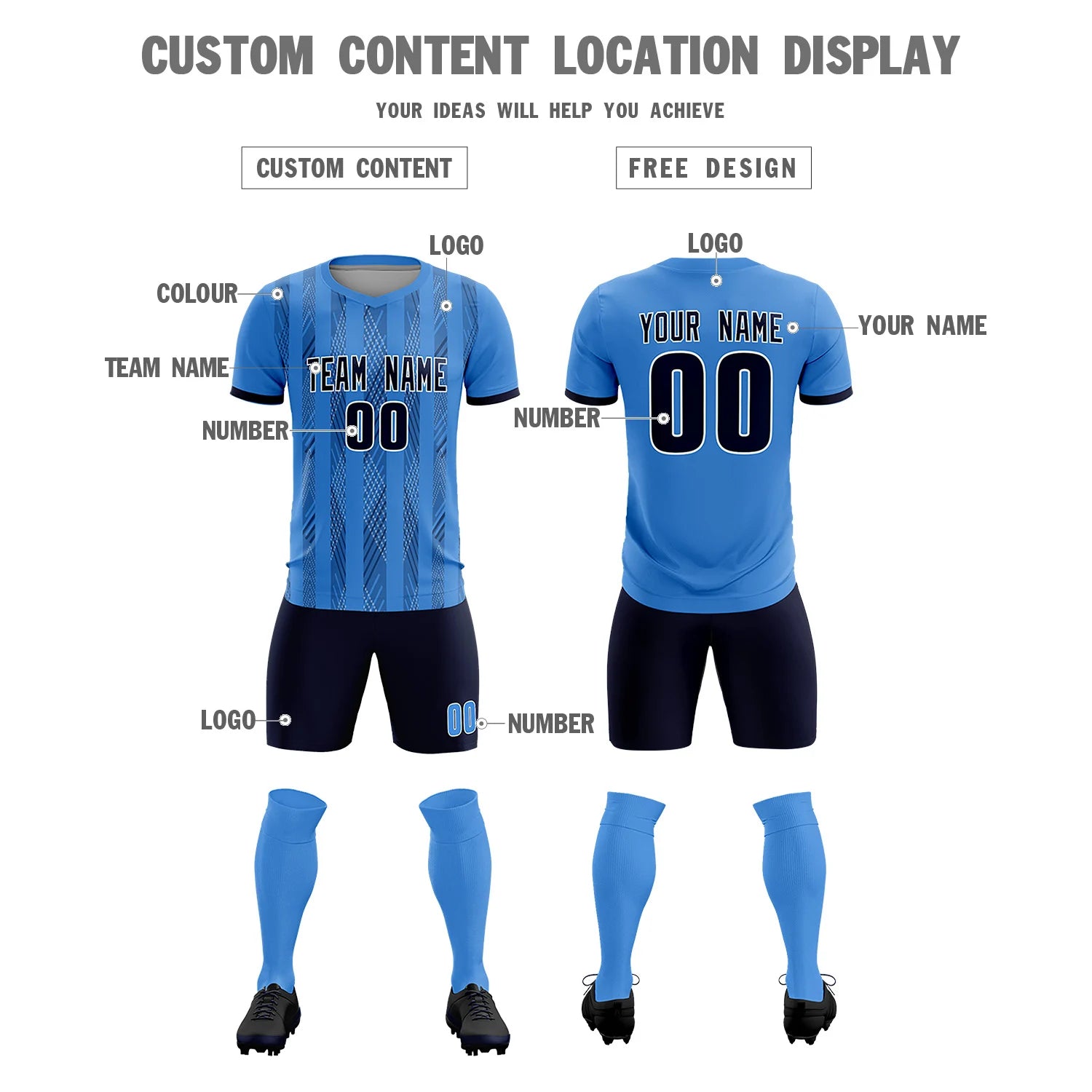 Custom Powder Blue Navy-White Soft Soccer Sets Jersey