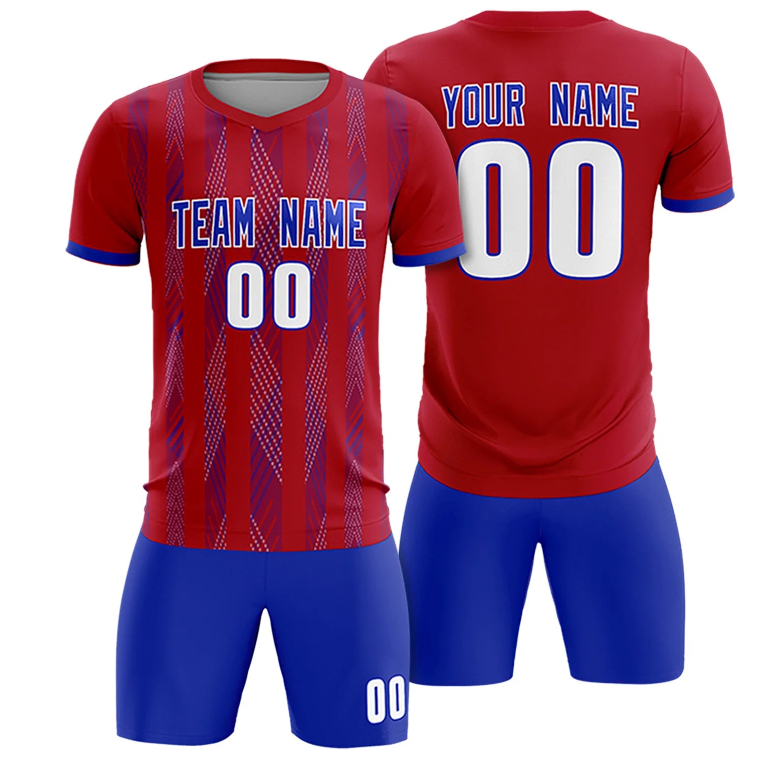 Custom Red Royal Blue-White Soft Soccer Sets Jersey
