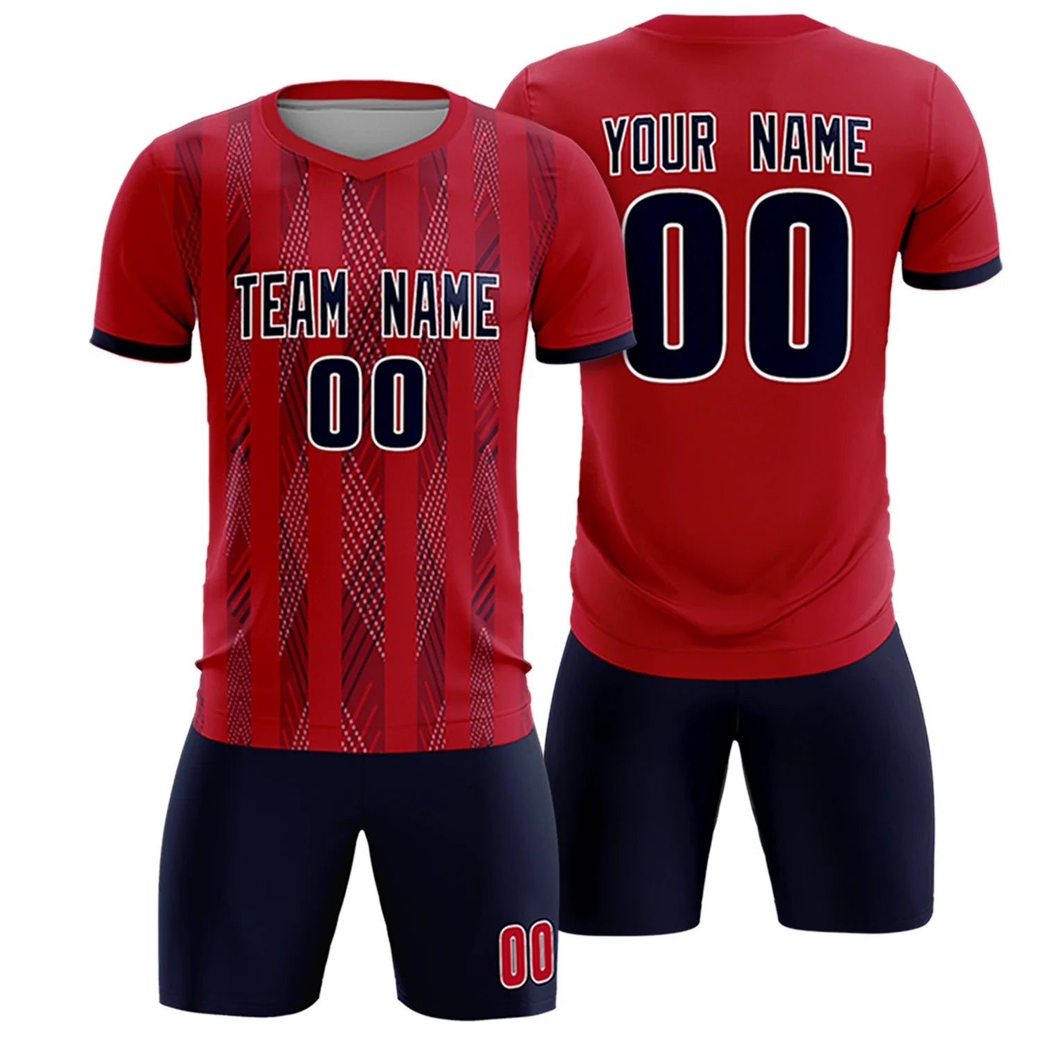 Custom Red Navy-White Soft Soccer Sets Jersey