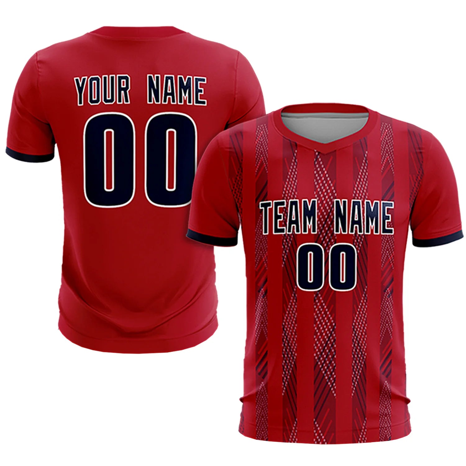 Custom Red Navy-White Soft Soccer Sets Jersey