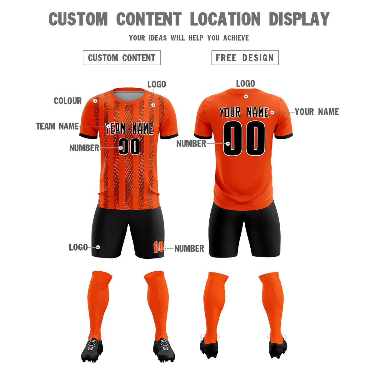 Custom Orange Black-White Soft Soccer Sets Jersey