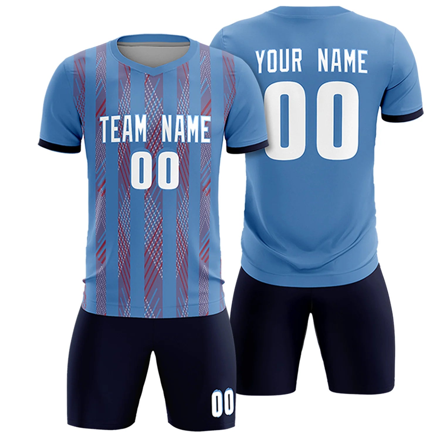 Custom Light Blue Red-White Soft Soccer Sets Jersey