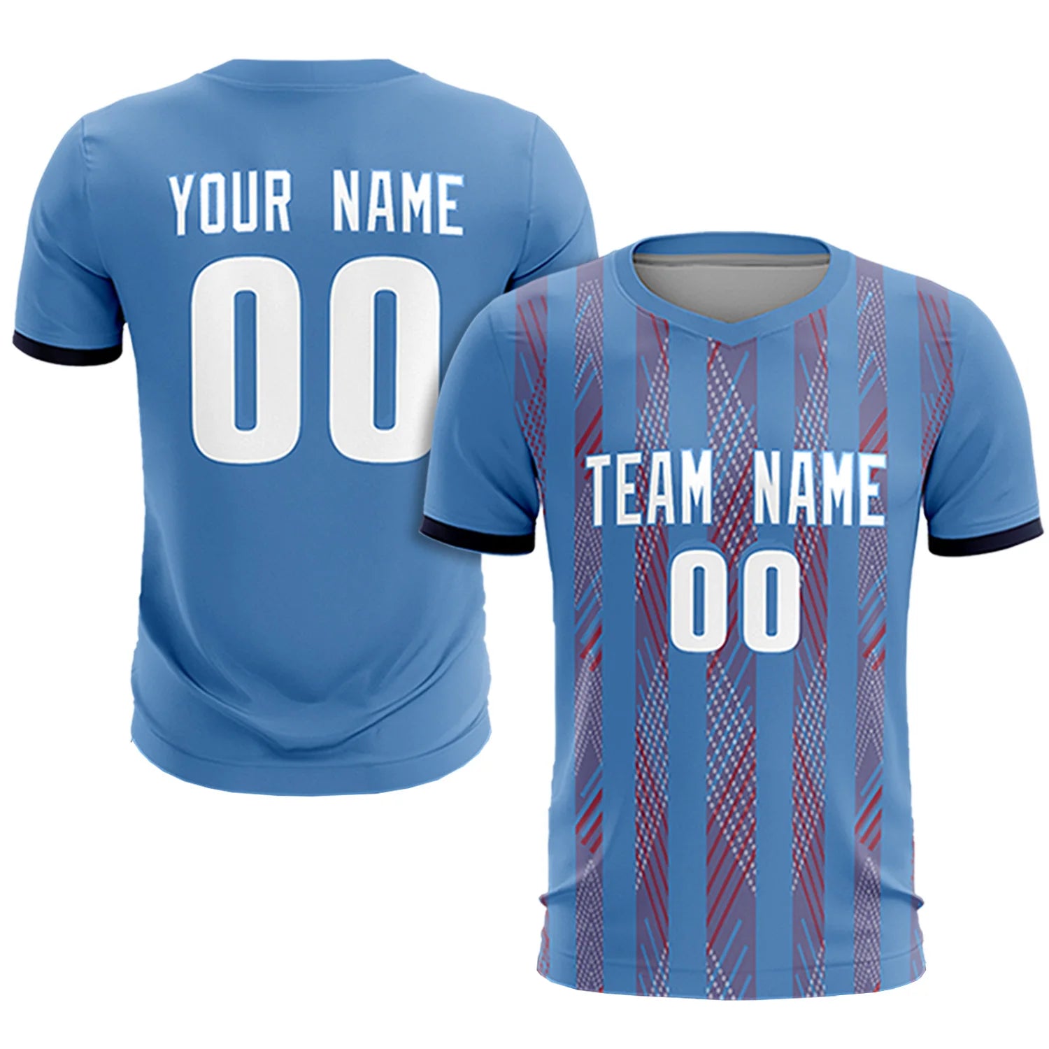 Custom Light Blue Red-White Soft Soccer Sets Jersey