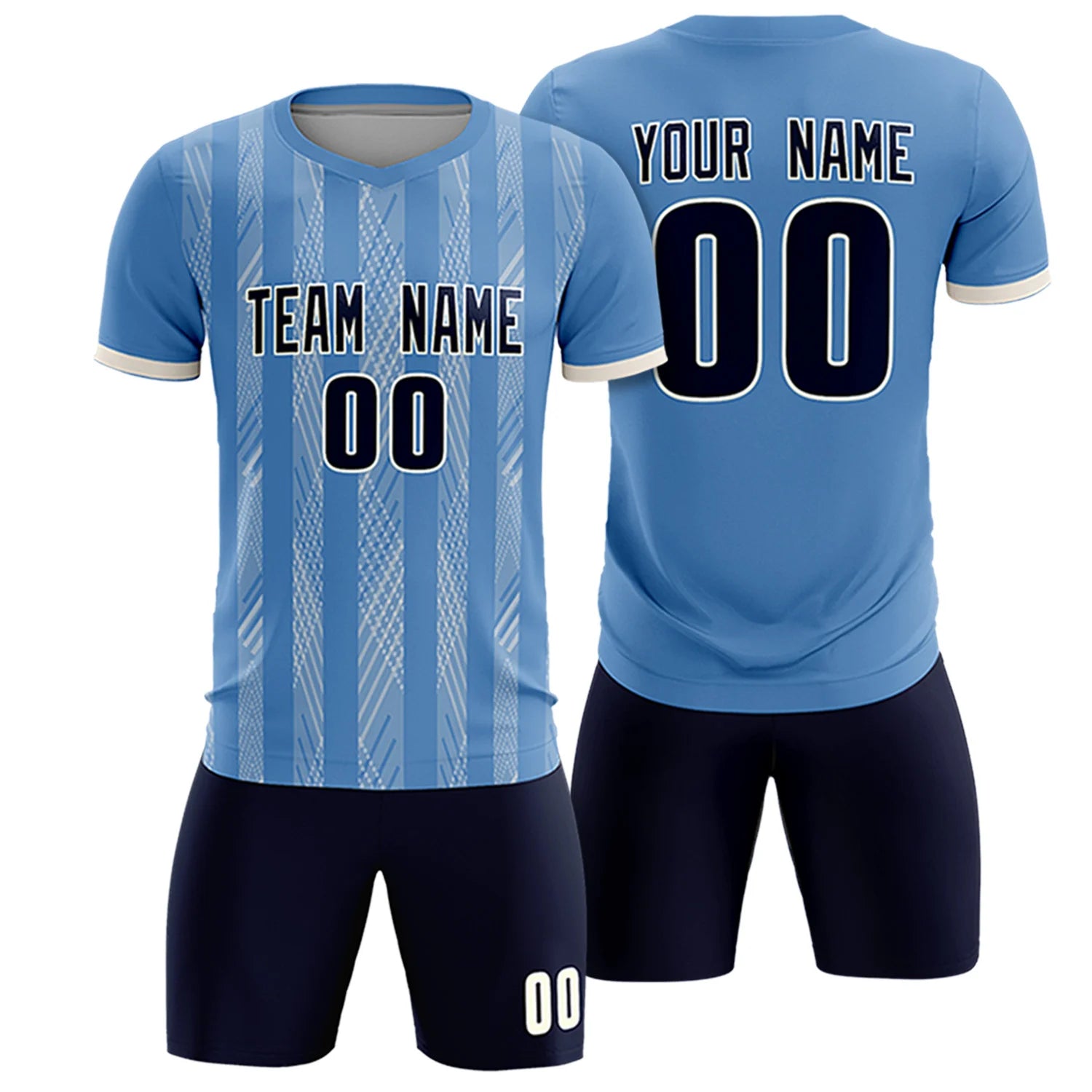 Custom Light Blue Cream-White Soft Soccer Sets Jersey