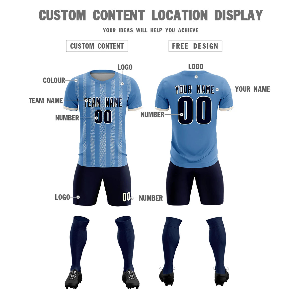 Custom Light Blue Cream-White Soft Soccer Sets Jersey