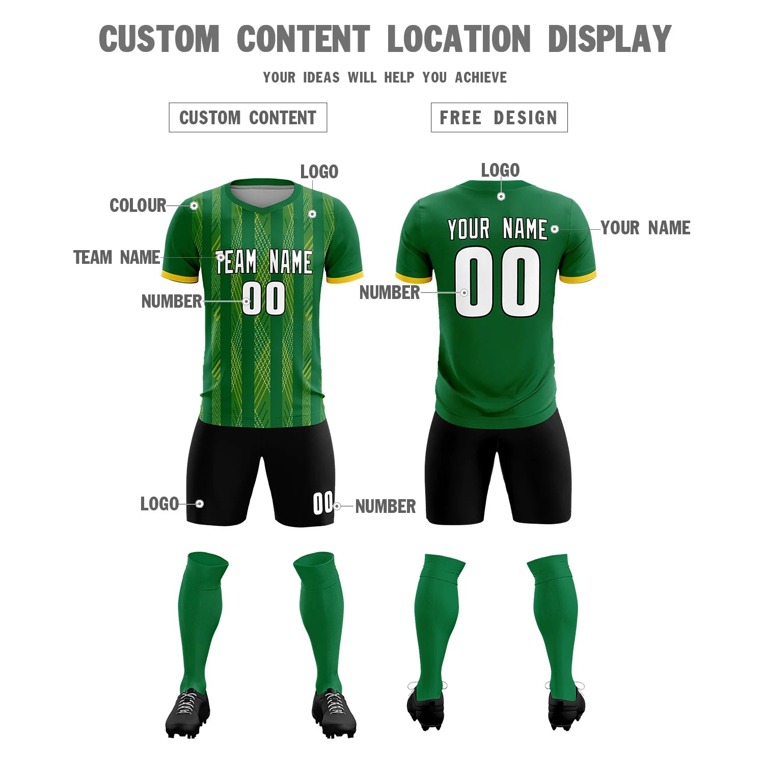 Custom Kelly Green Gold01-White Soft Soccer Sets Jersey