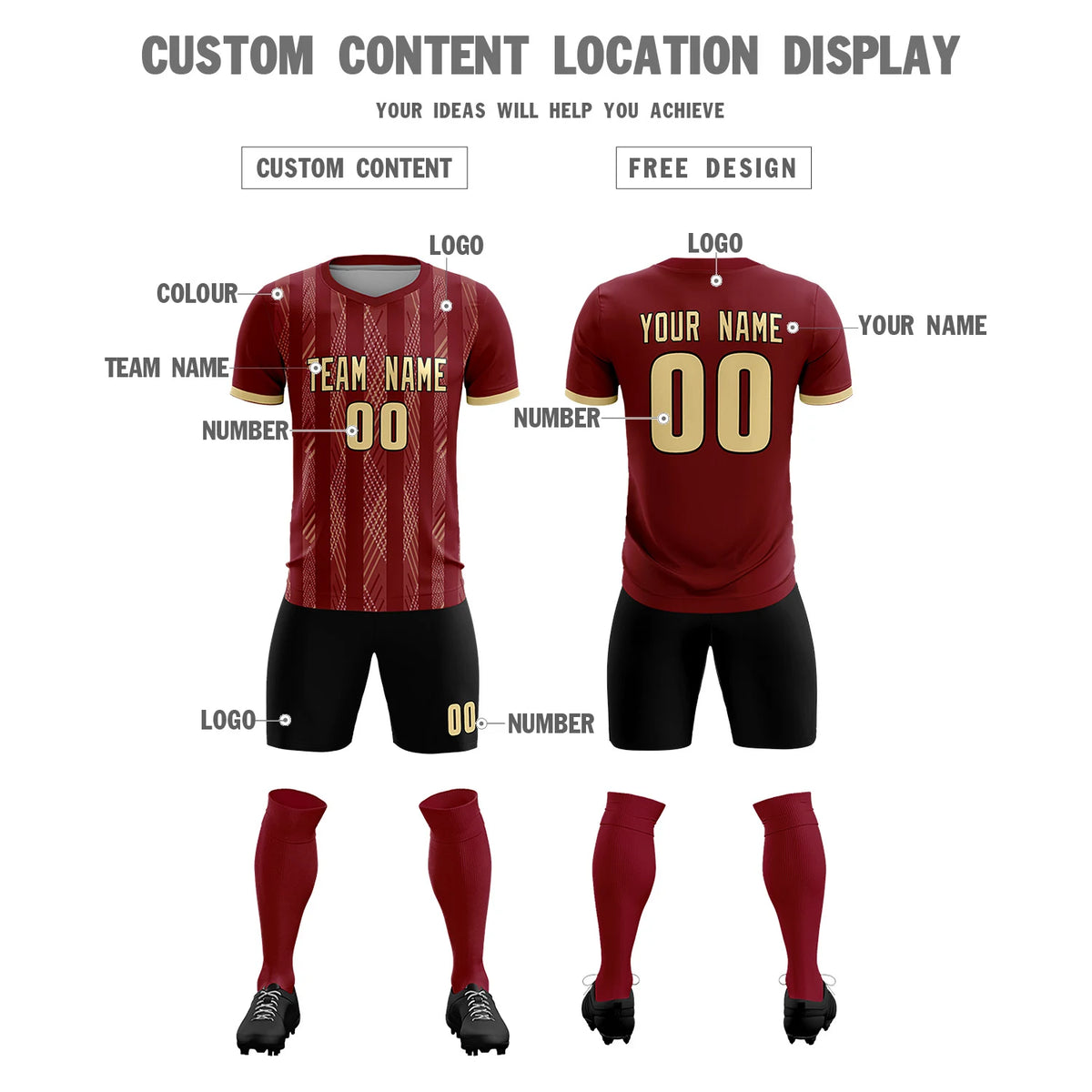 Custom Crimson Khaki-White Soft Soccer Sets Jersey
