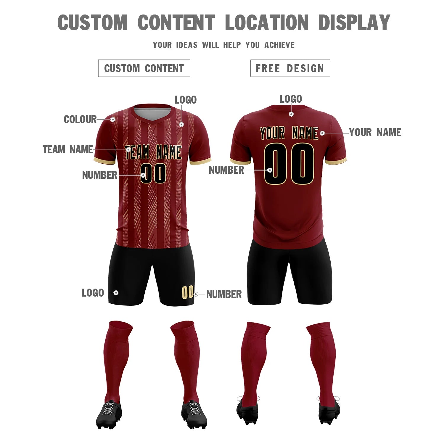 Custom Crimson Khaki-White Soft Soccer Sets Jersey