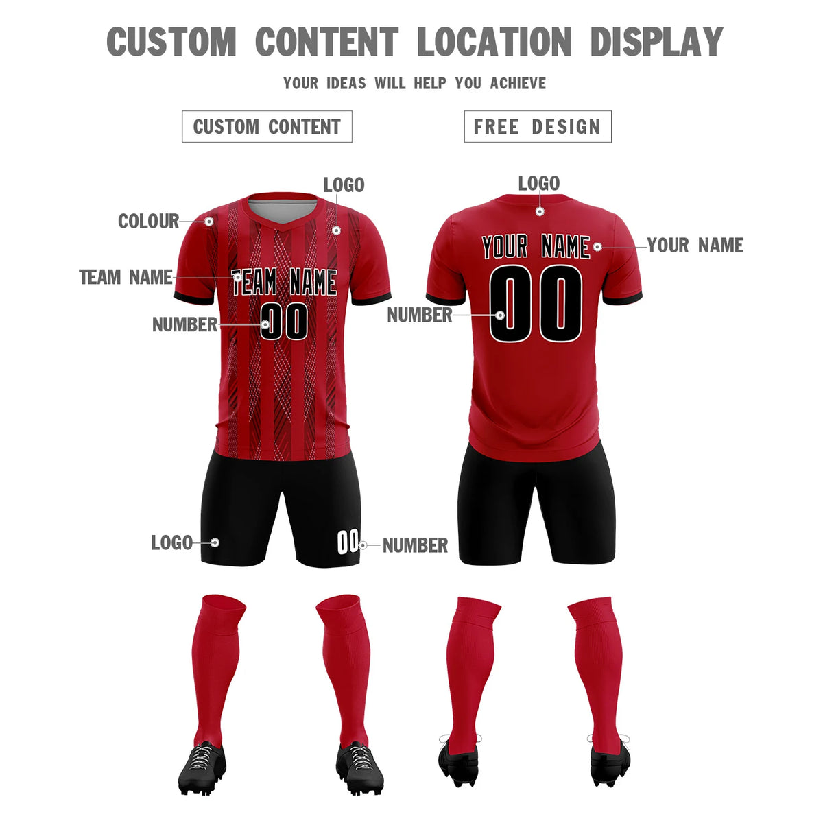 Custom Red Black-White Soft Soccer Sets Jersey