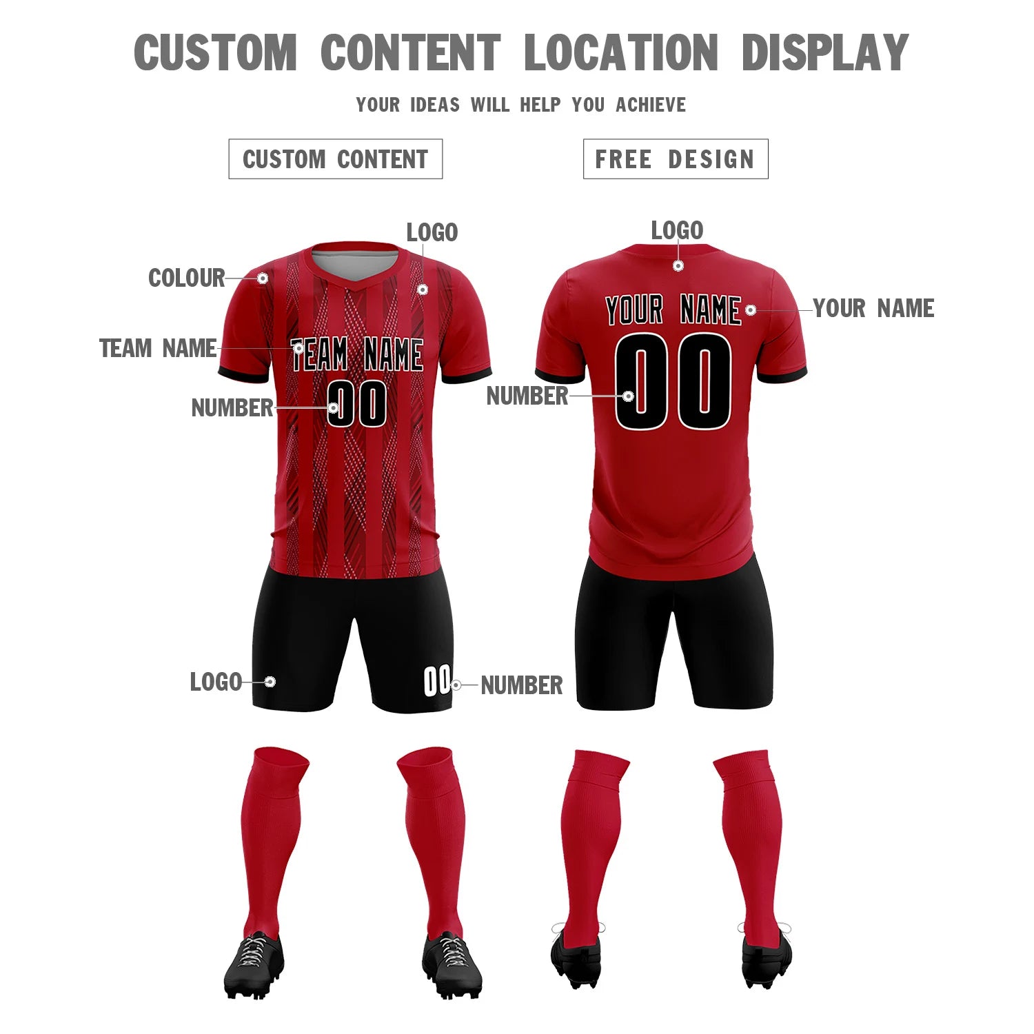 Custom Red Black-White Soft Soccer Sets Jersey