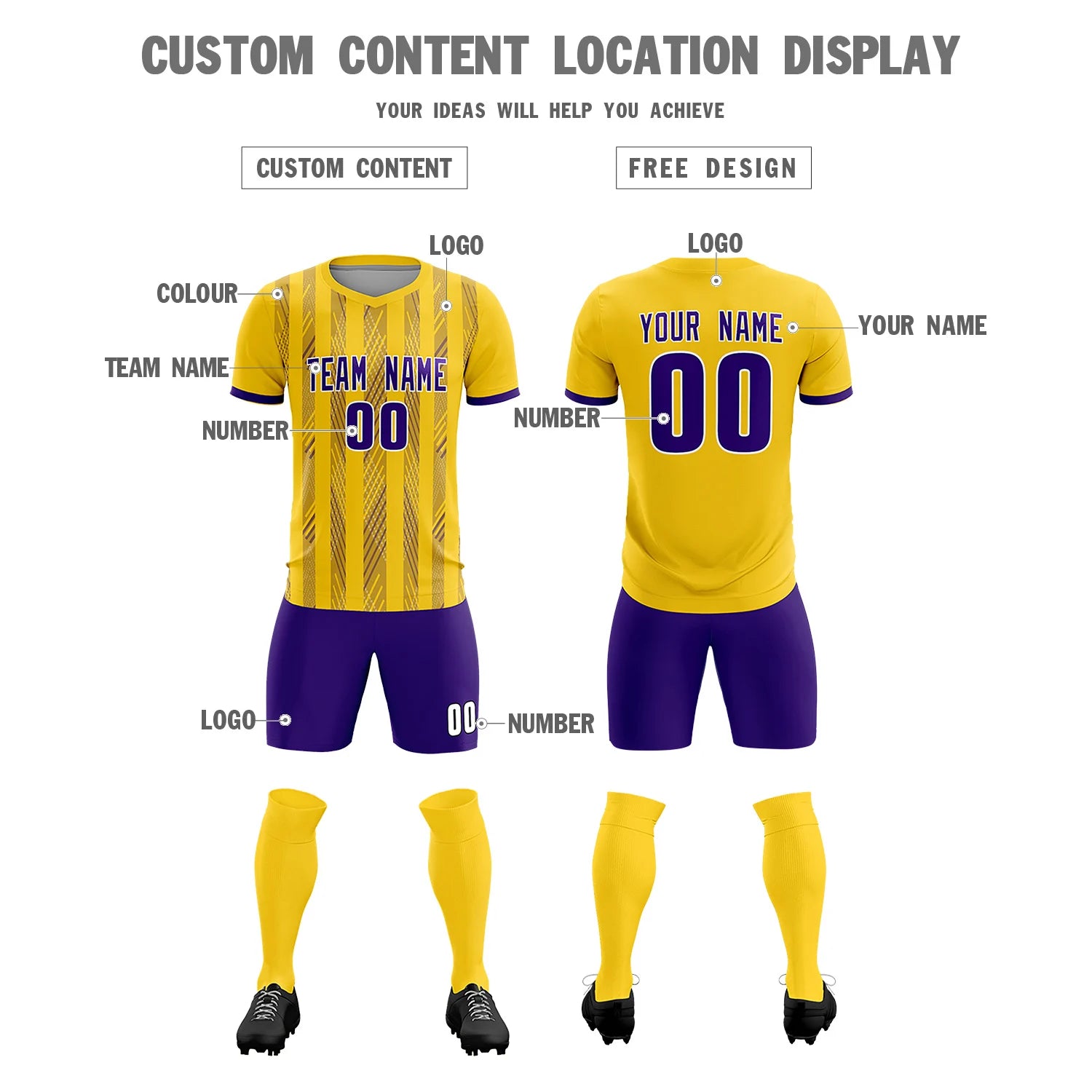 Custom Gold01 Purple-White Soft Soccer Sets Jersey