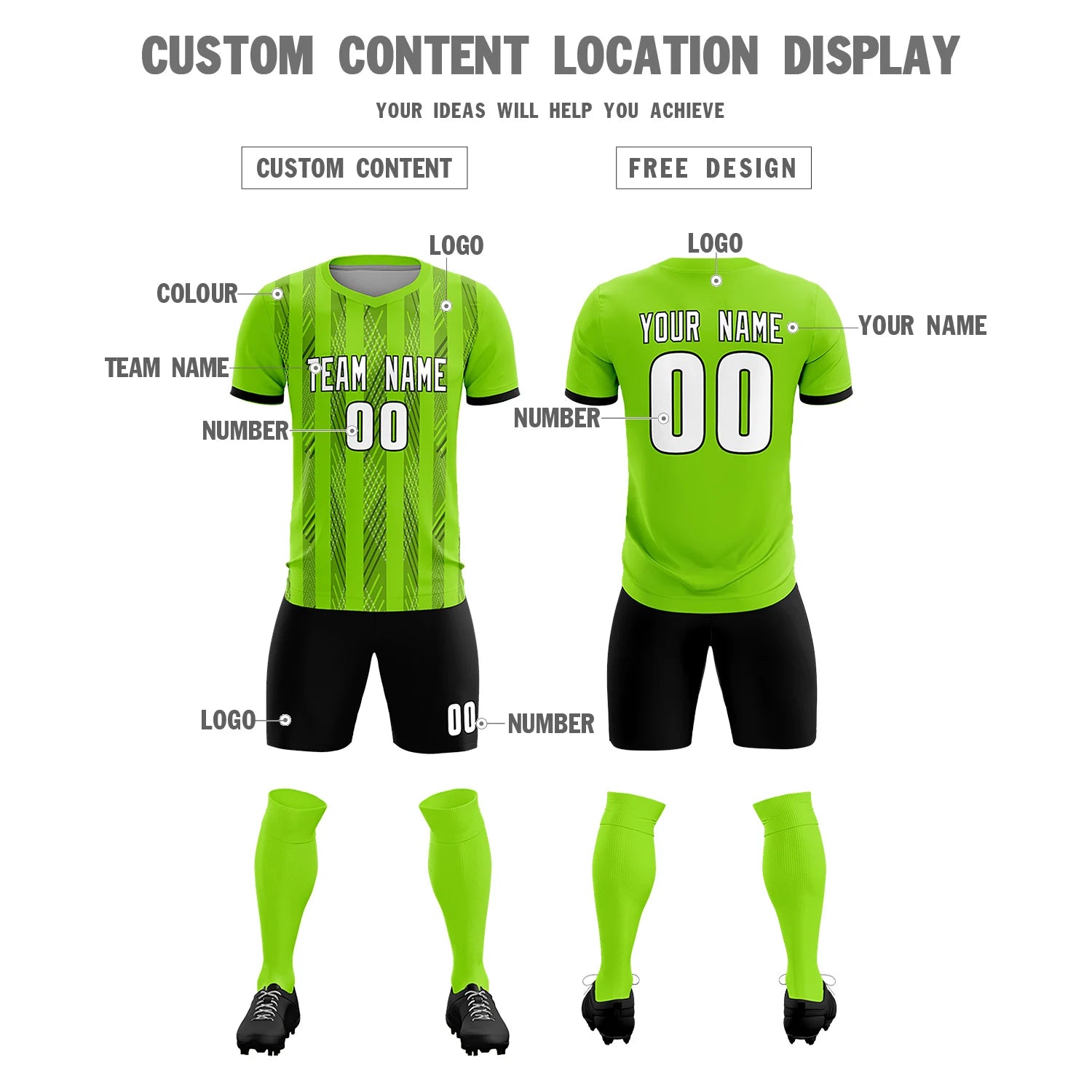 Custom Neon Green Black-White Soft Soccer Sets Jersey
