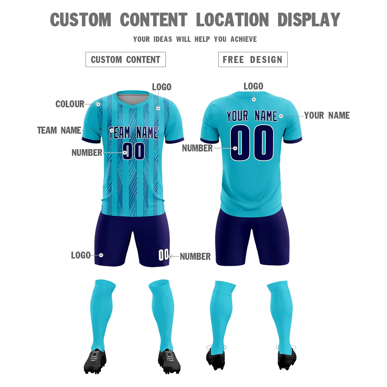 Custom Powder Blue Purple-White Soft Soccer Sets Jersey