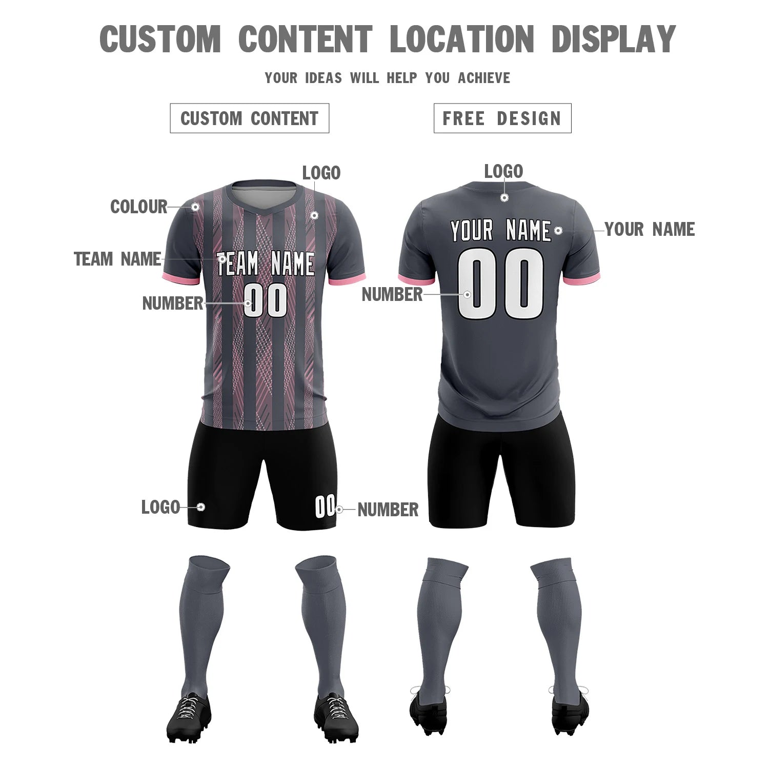 Custom Gray Light Pink-White Soft Soccer Sets Jersey