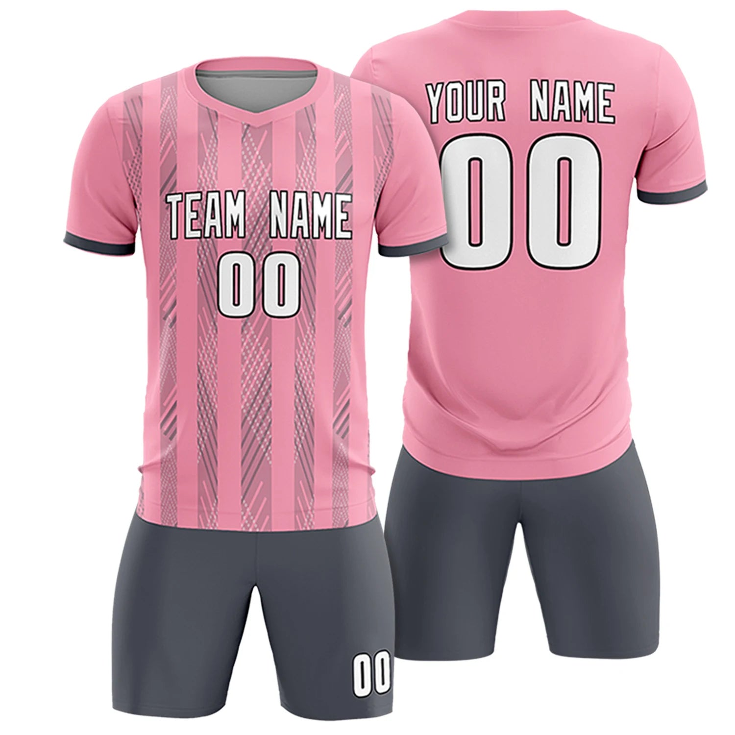 Custom Light Pink Gray-White Soft Soccer Sets Jersey