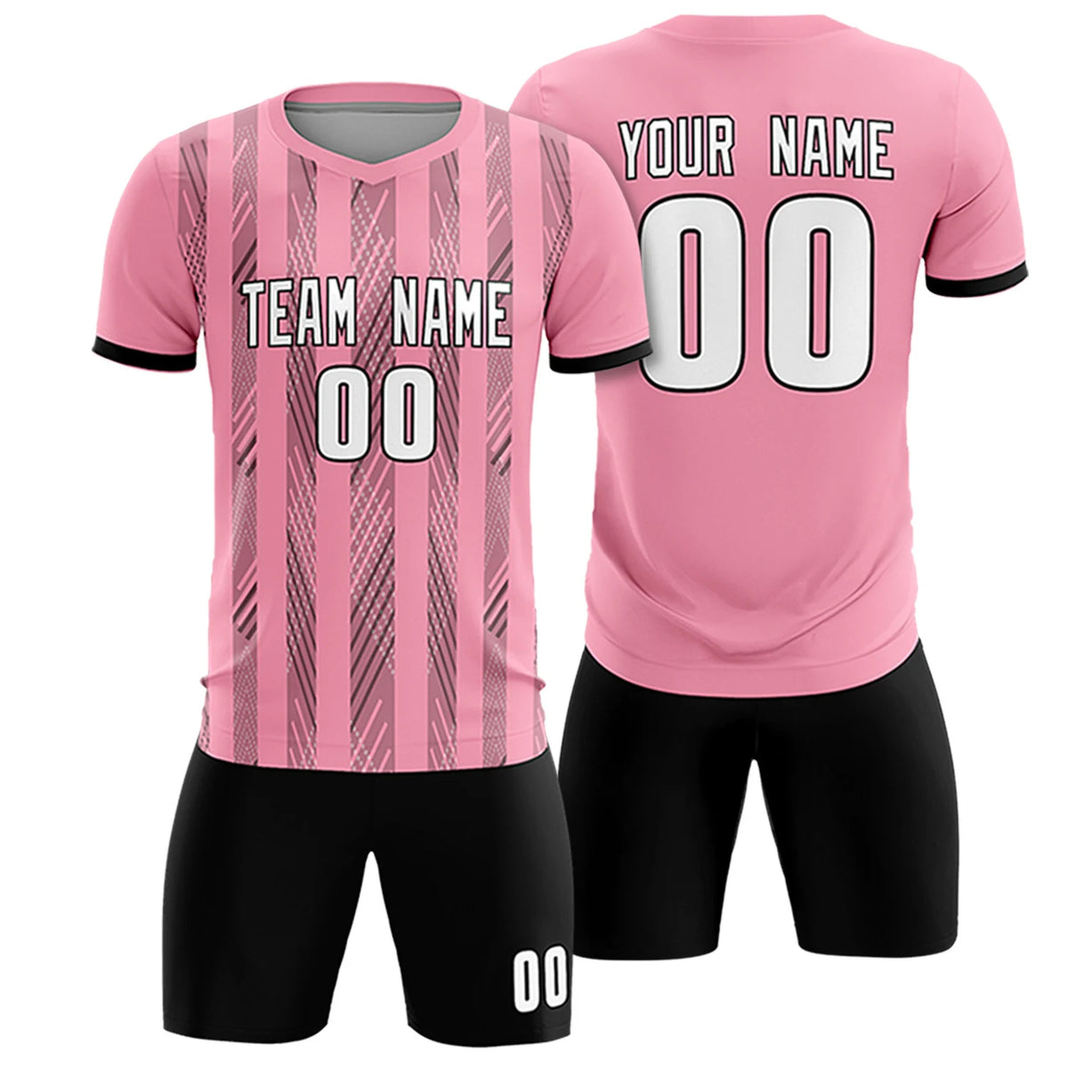 Custom Light Pink Black-White Soft Soccer Sets Jersey