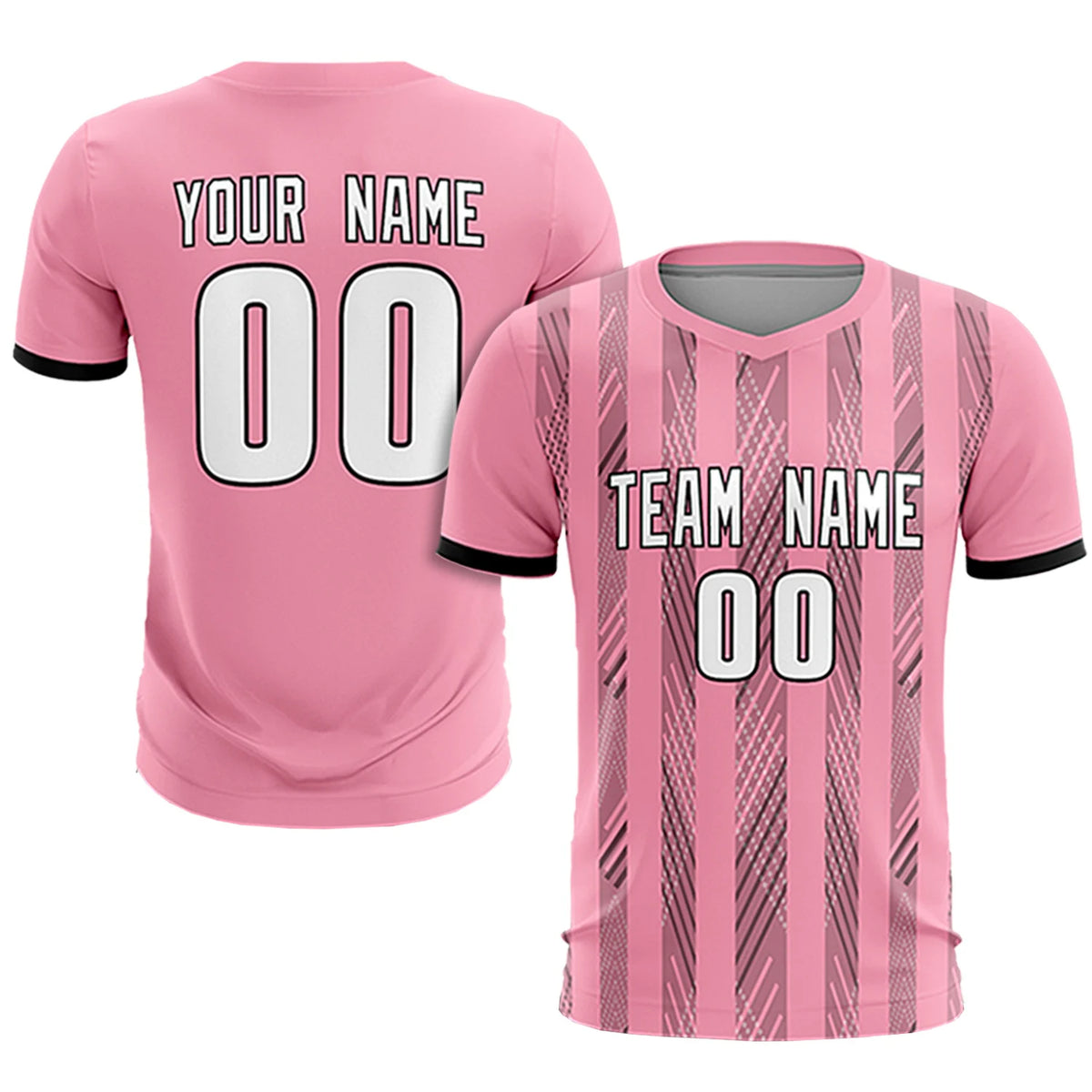 Custom Light Pink Black-White Soft Soccer Sets Jersey