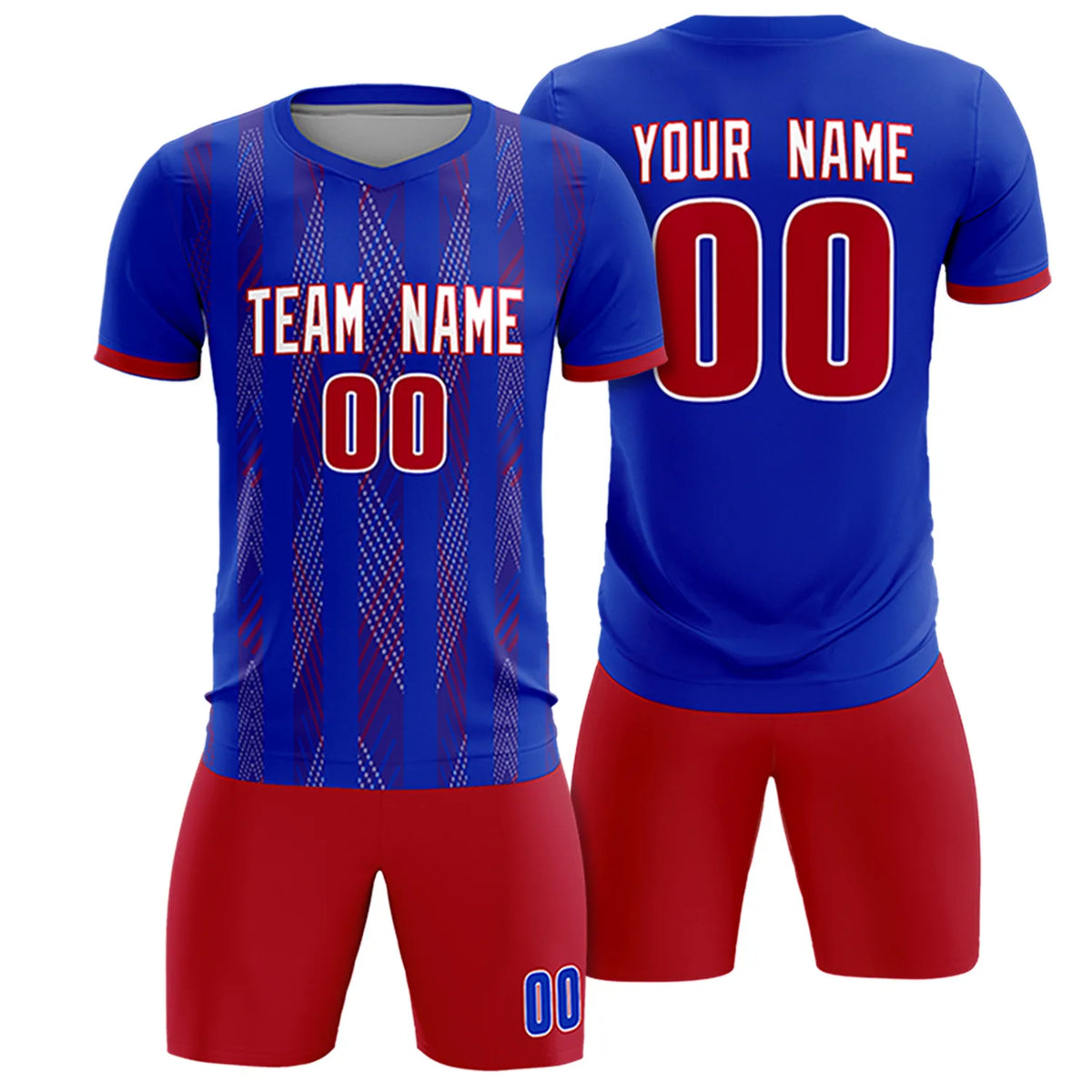 Custom Royal Blue Red-White Soft Soccer Sets Jersey
