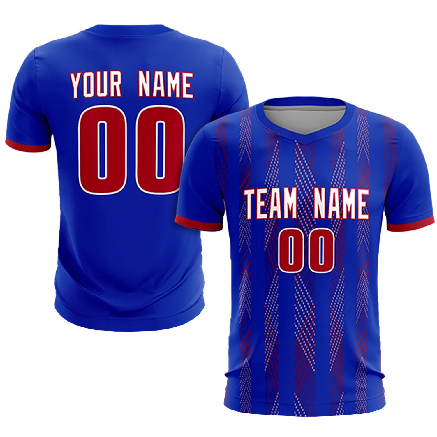 Custom Royal Blue Red-White Soft Soccer Sets Jersey