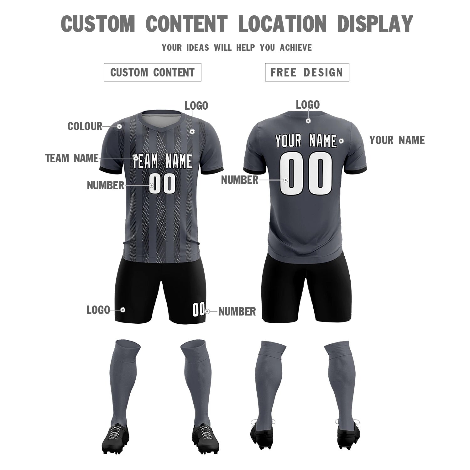 Custom Gray Black-White Soft Soccer Sets Jersey