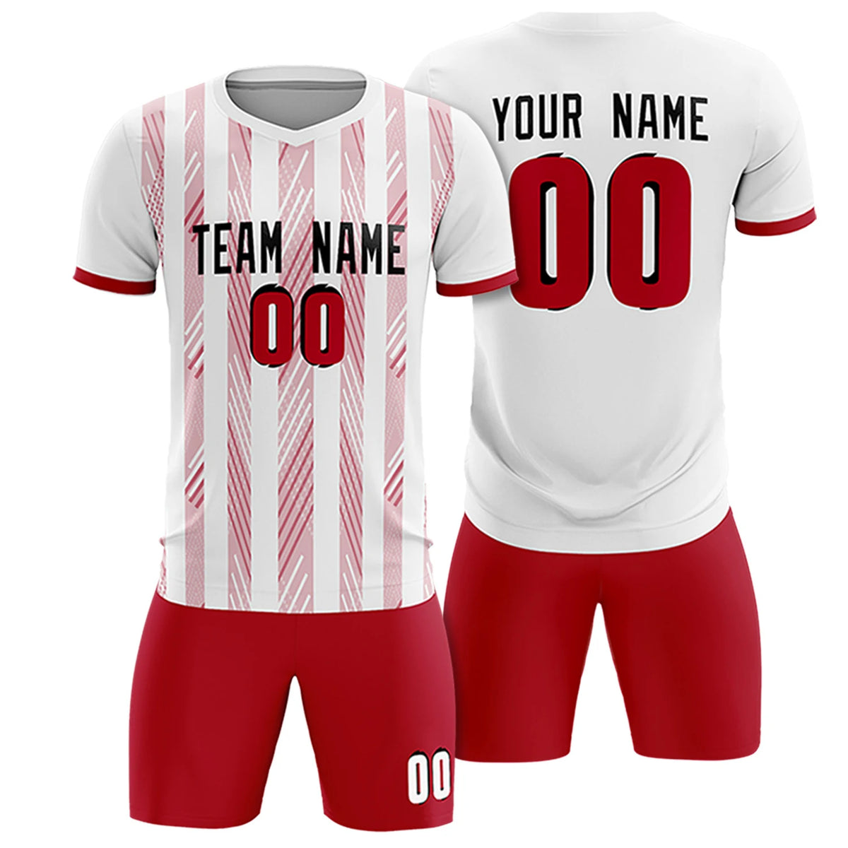 Custom White Red-White Soft Soccer Sets Jersey