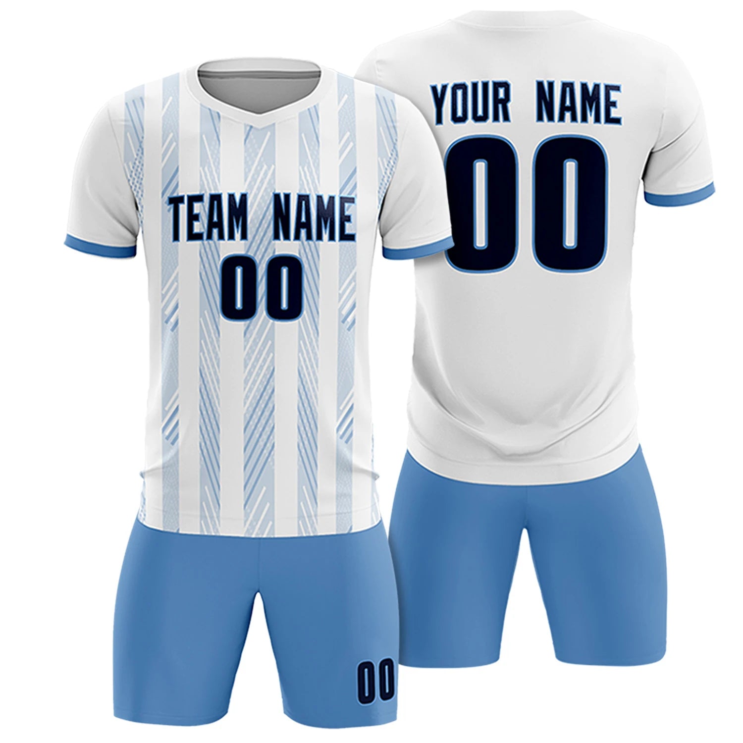 Custom White Light Blue-White Soft Soccer Sets Jersey