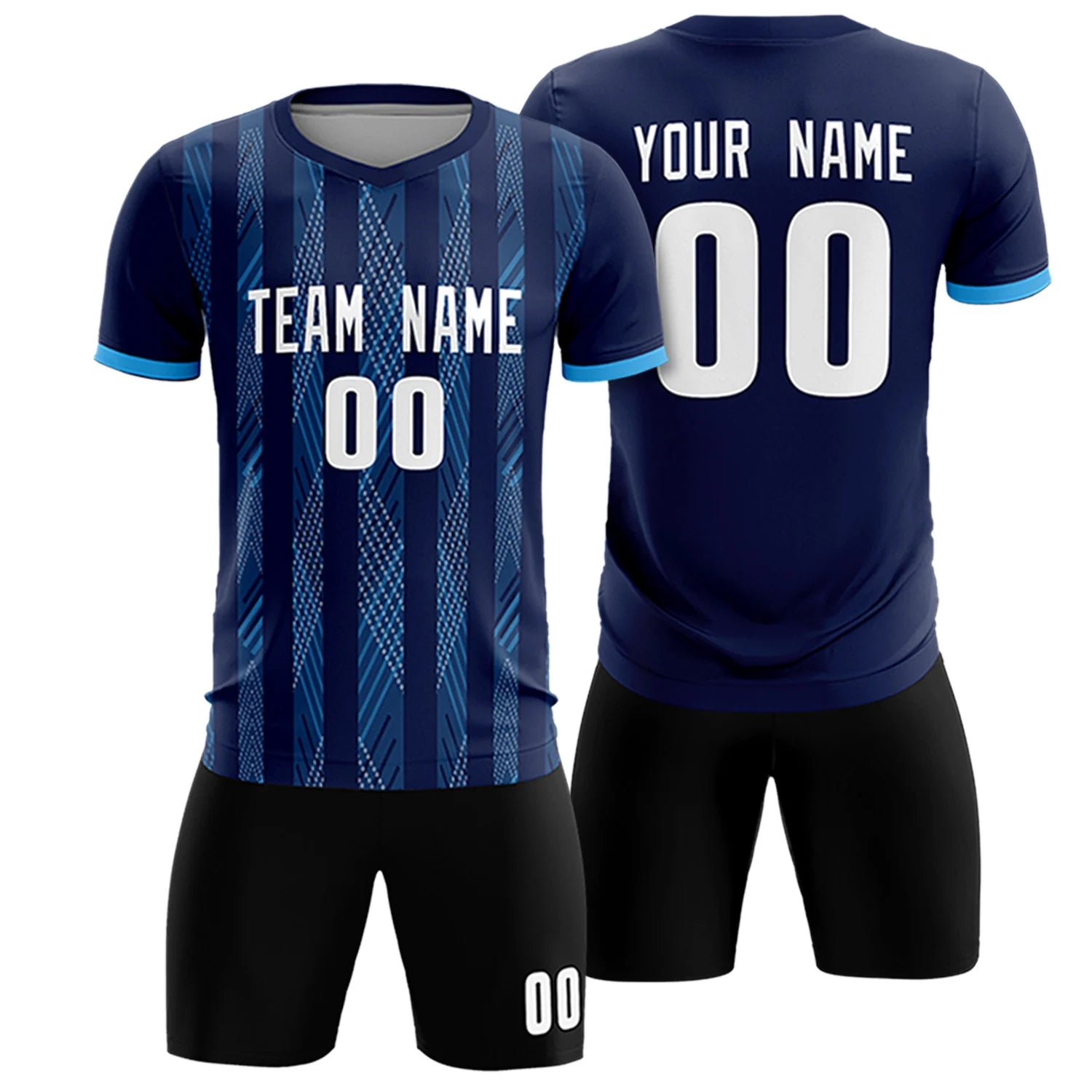 Custom Navy Powder Blue-White Soft Soccer Sets Jersey
