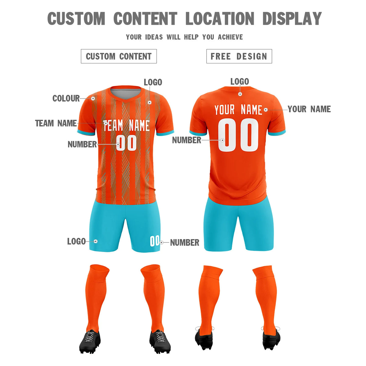 Custom Orange Sky Blue-White Soft Soccer Sets Jersey