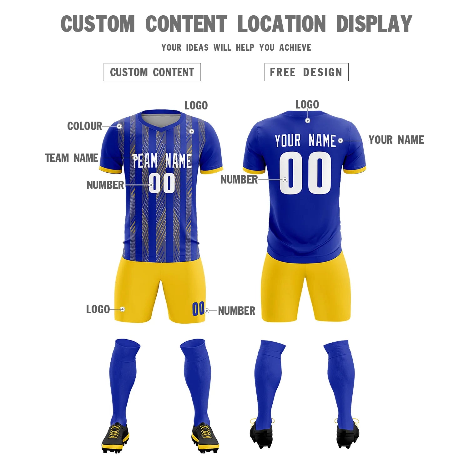 Custom Royal Blue Gold01-White Soft Soccer Sets Jersey