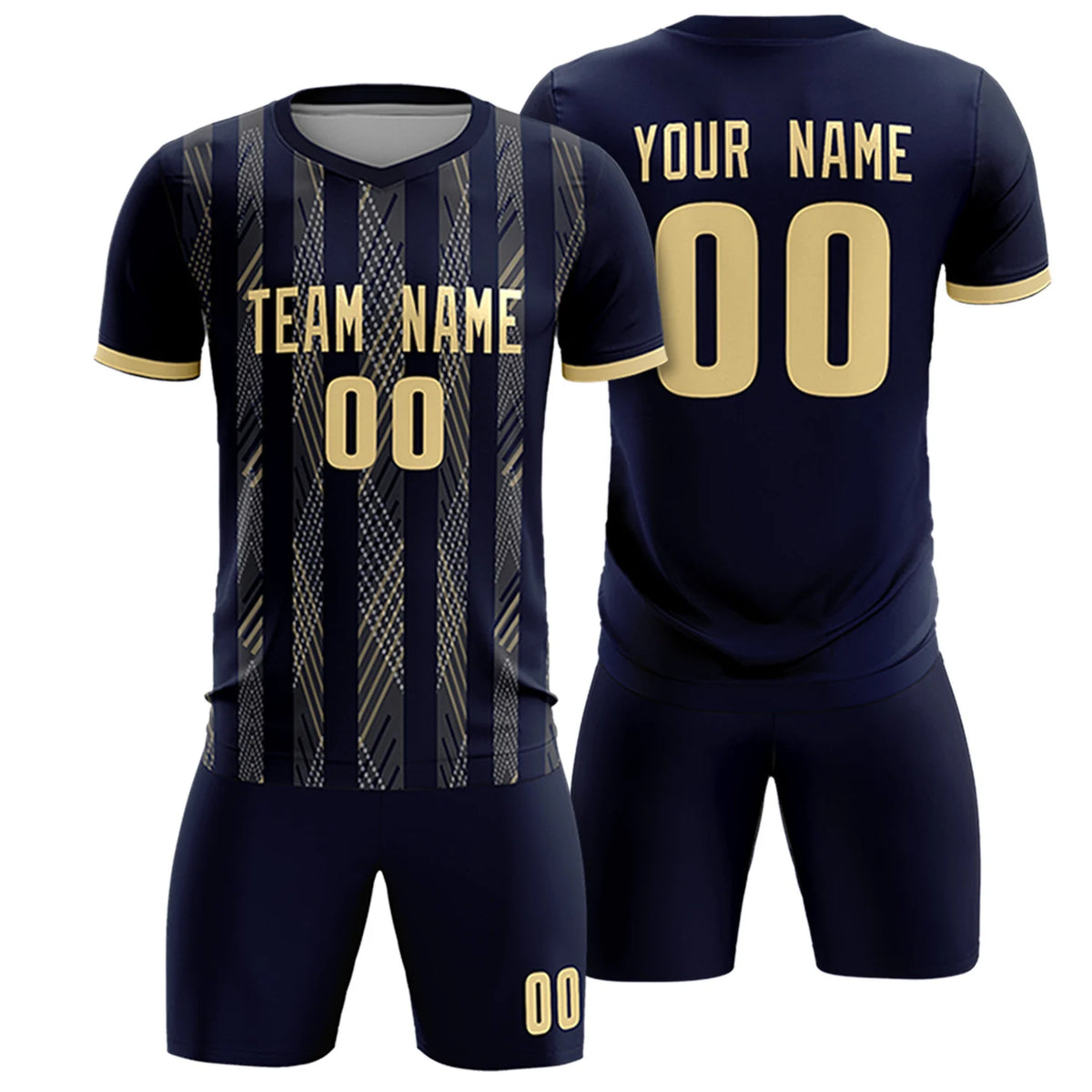 Custom Navy Khaki-White Soft Soccer Sets Jersey