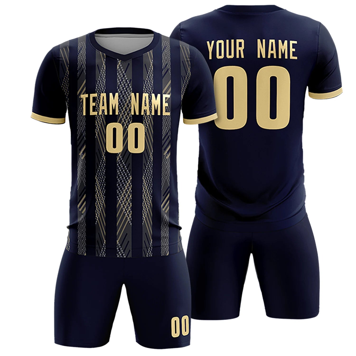Custom Navy Khaki-White Soft Soccer Sets Jersey