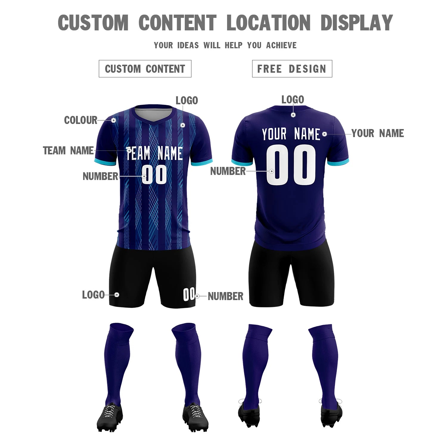 Custom Purple Sky Blue-White Soft Soccer Sets Jersey